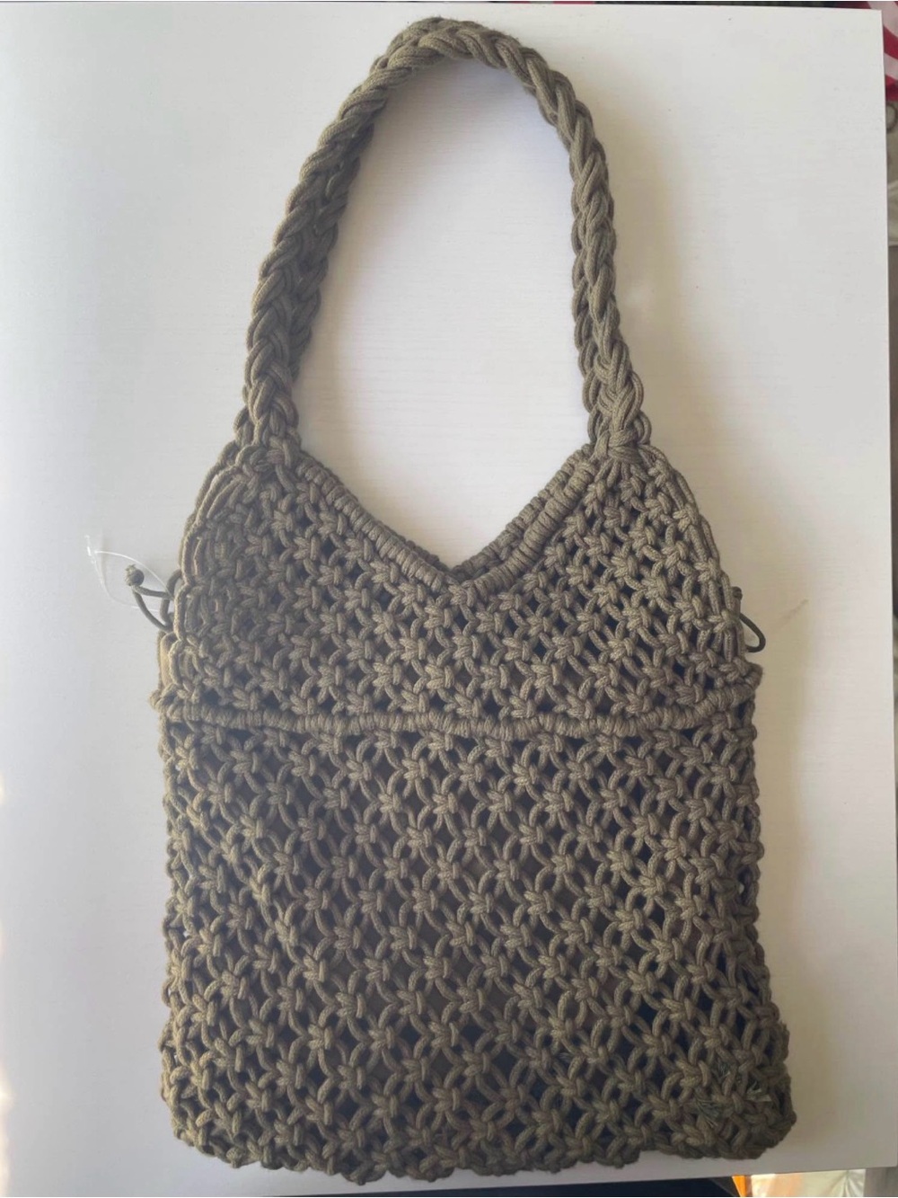 Olive Green Woven Macramé Shoulder Bag